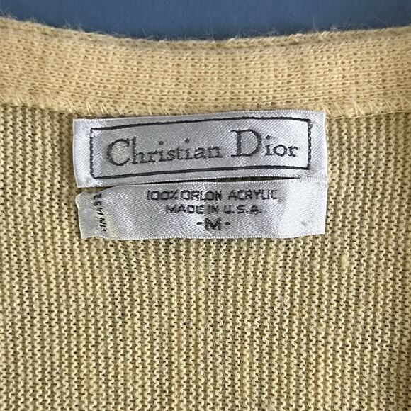 Vintage Christian Dior Yellow Cardigan Orlon Acrylic USA Grandpa Sweater - Picture 4 of 5
